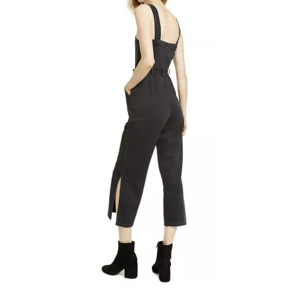 Oat Black Volcano Side Slit Denim Overalls Jumpsuit Sz 12 NWT - Picture 3 of 8